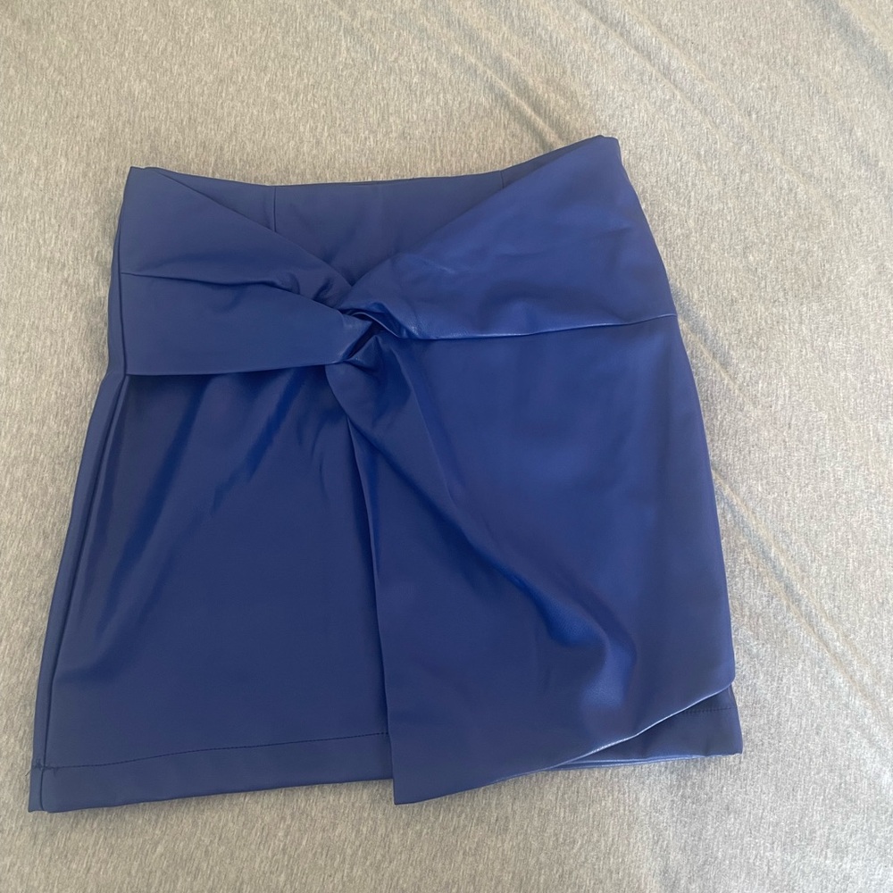 Blue vegan leather mini skirt